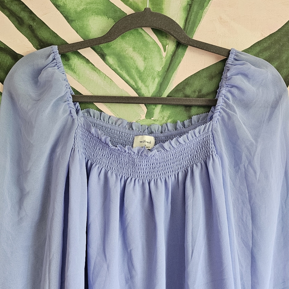 Aritzia Wilfred ALANA BLOUSE Chiffon Smocked Square Neckline Size S - Picture 8 of 11